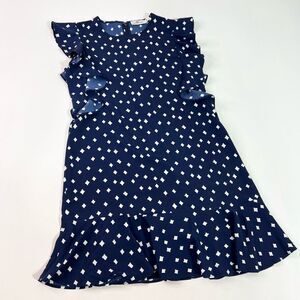 Vineyard Vines Dress Women's Size 4 Navy White Flutter Sleeveless Ruffle Shift